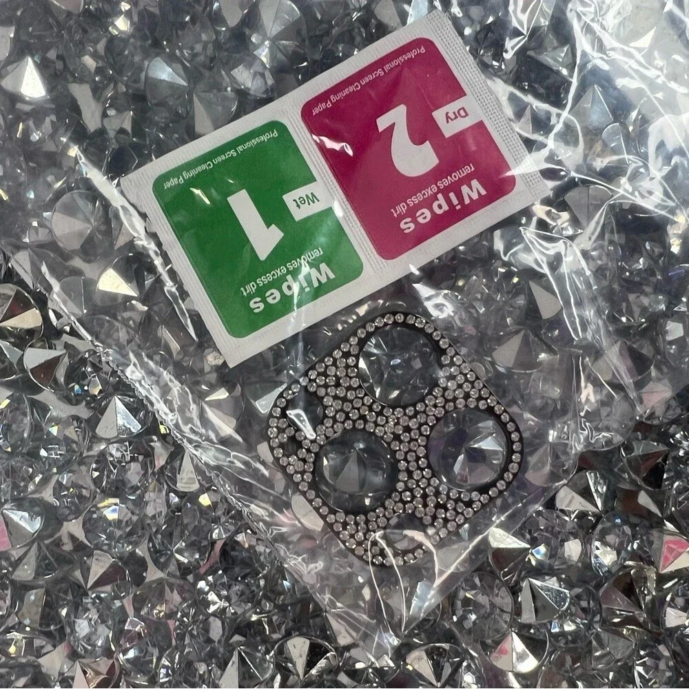 Sparkling Black Rhinestone Camera Lens Protector for Cell Phones